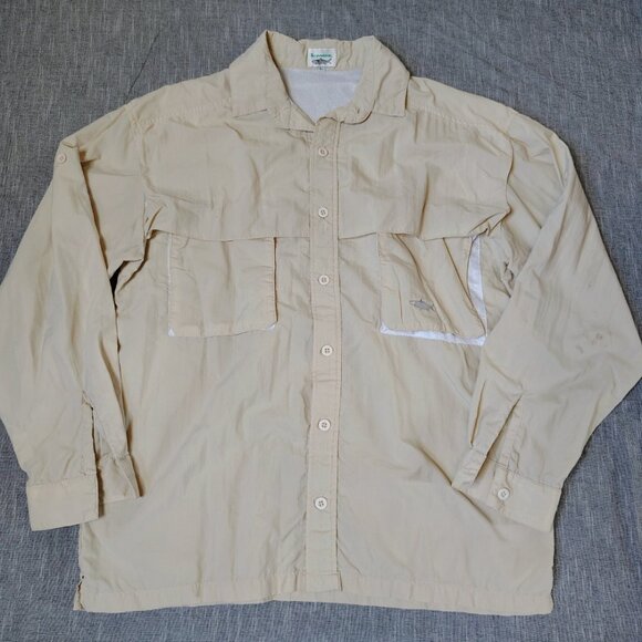 VINTAGE Tarponwear Simms Fishing Shirt Size Large Khaki Long Sleeve Performance - Picture 1 of 10